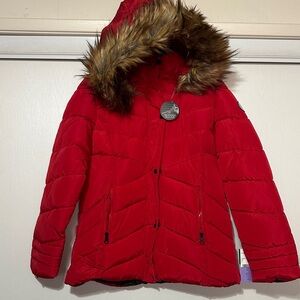 🆕Madden Girl Red Puffer Jacket with Faux Fur Hood XL